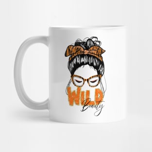 Wild beauty messy bun with tiger print Mug